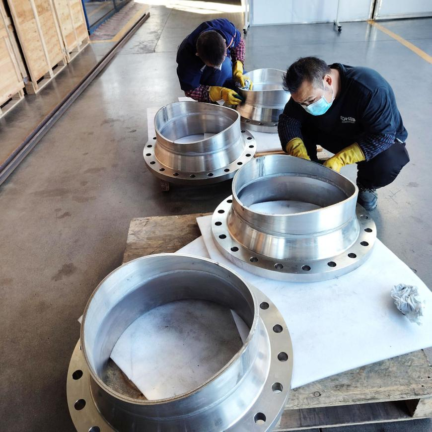 Completed pressure buffer tanks ready for international shipment